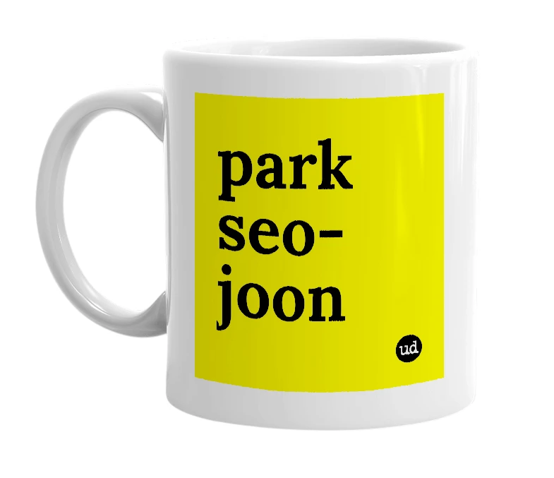 White mug with 'park seo-joon' in bold black letters