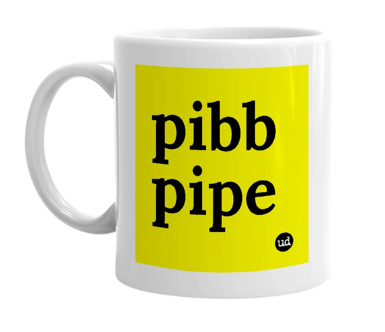 White mug with 'pibb pipe' in bold black letters