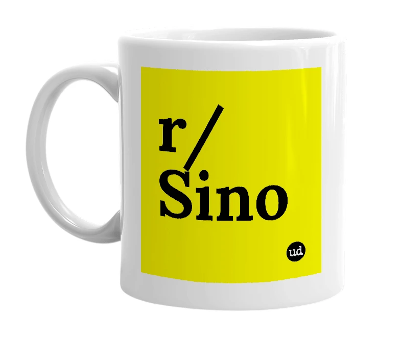 White mug with 'r/Sino' in bold black letters