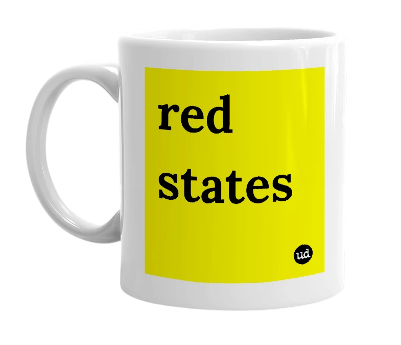White mug with 'red states' in bold black letters