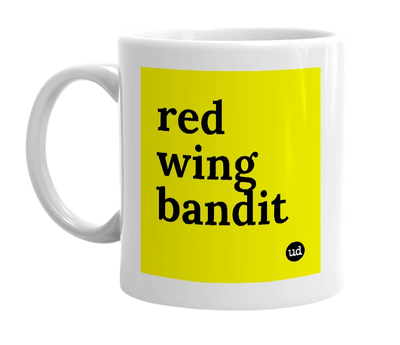 White mug with 'red wing bandit' in bold black letters