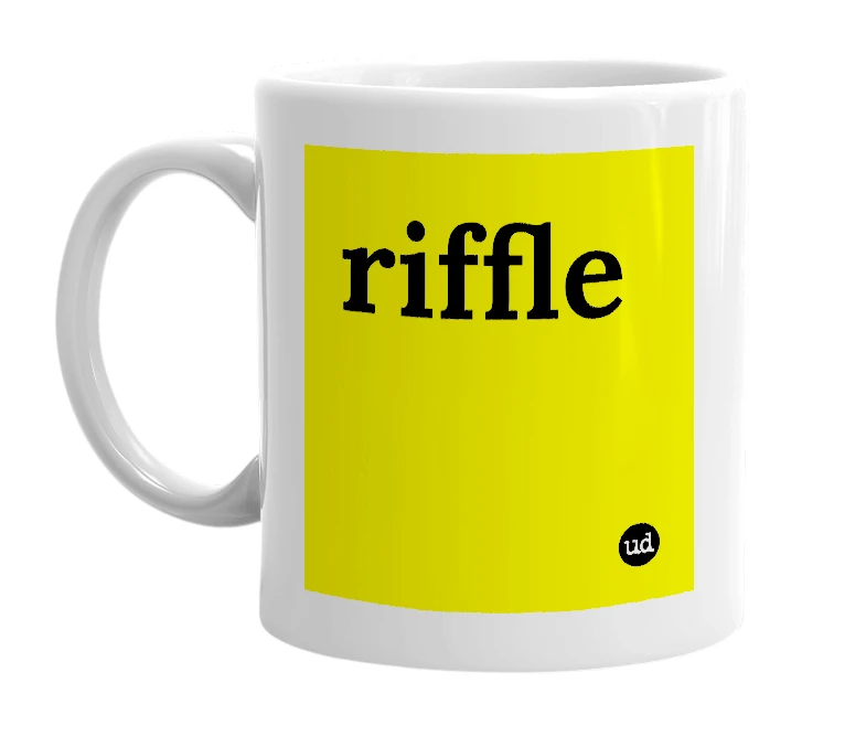 White mug with 'riffle' in bold black letters