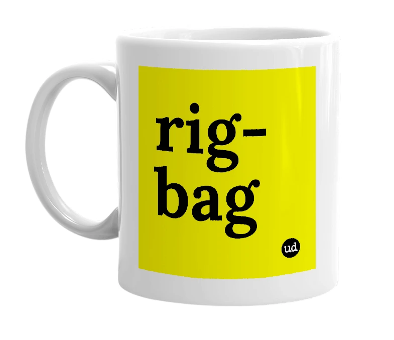 White mug with 'rig-bag' in bold black letters