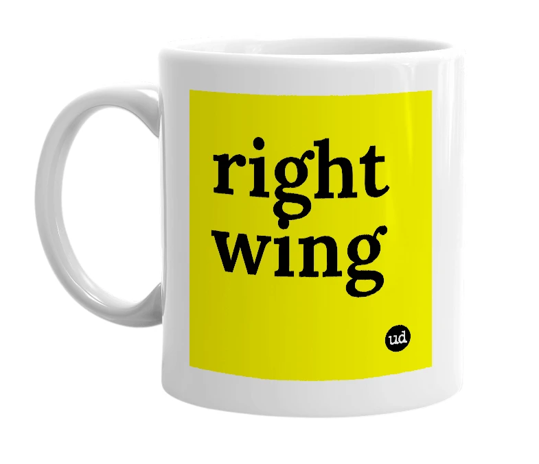 White mug with 'right wing' in bold black letters