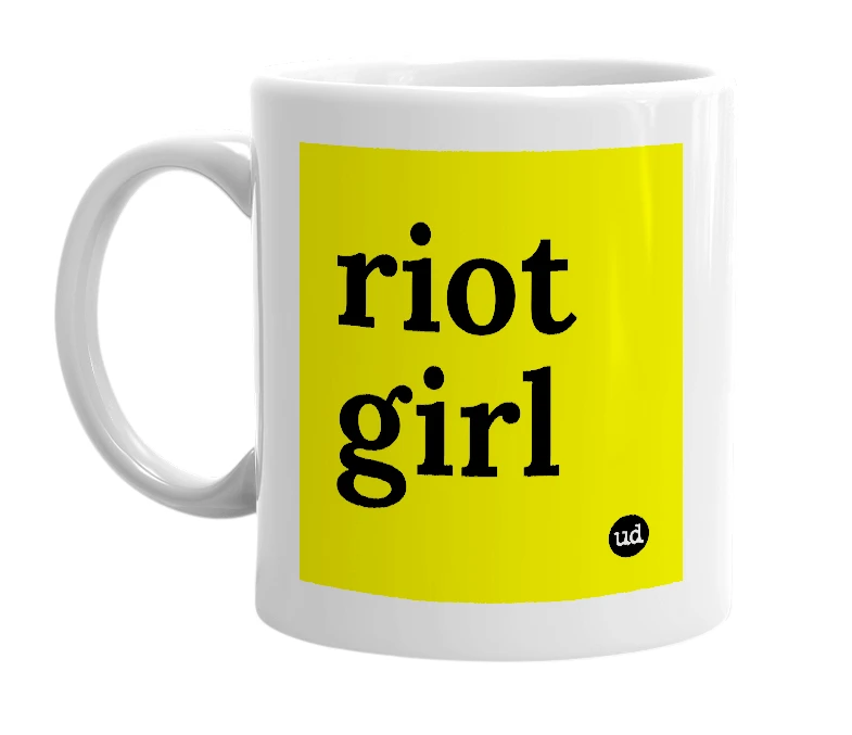 White mug with 'riot girl' in bold black letters