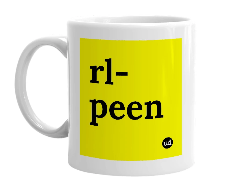 White mug with 'rl-peen' in bold black letters