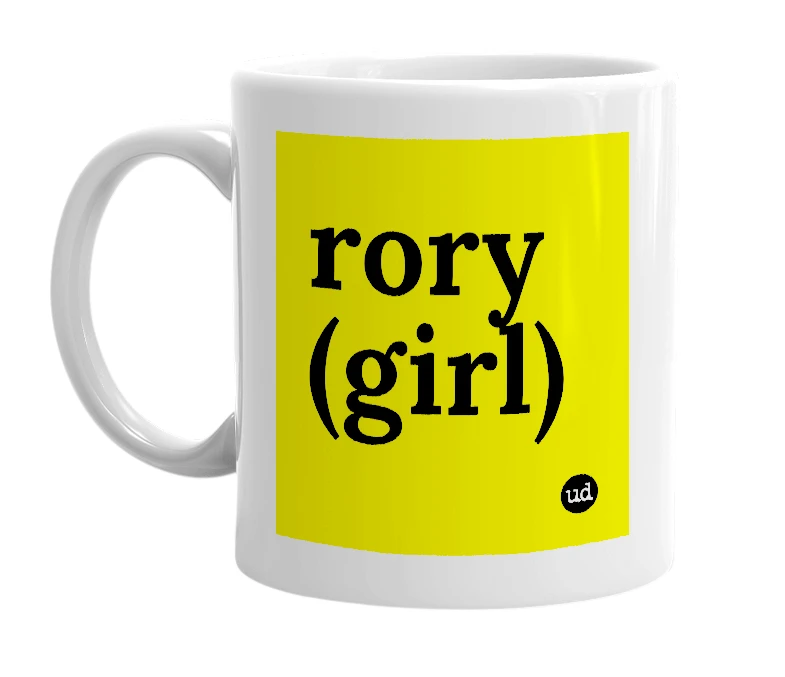 White mug with 'rory (girl)' in bold black letters