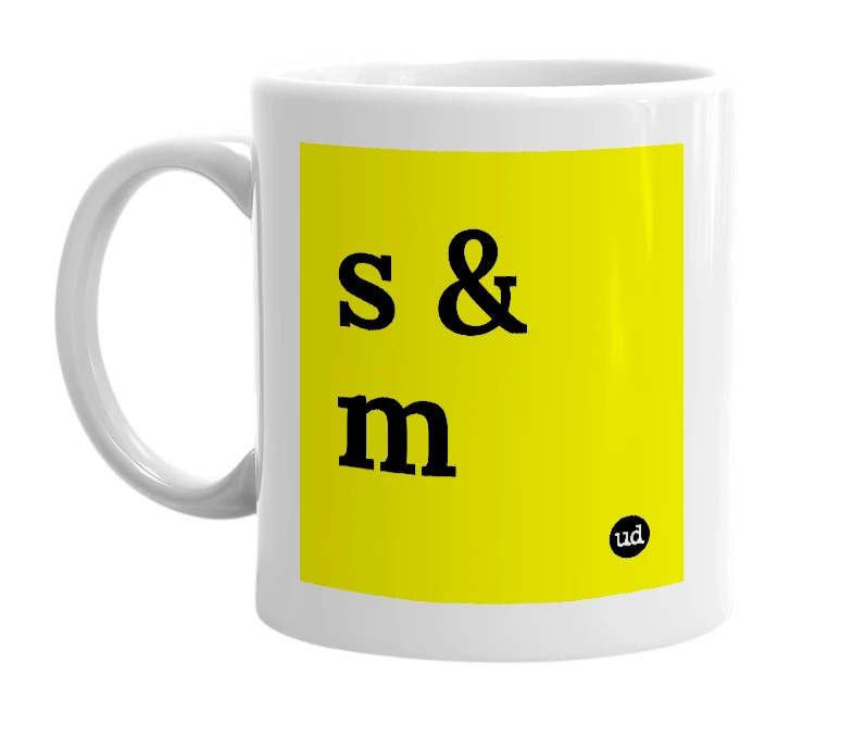 White mug with 's & m' in bold black letters