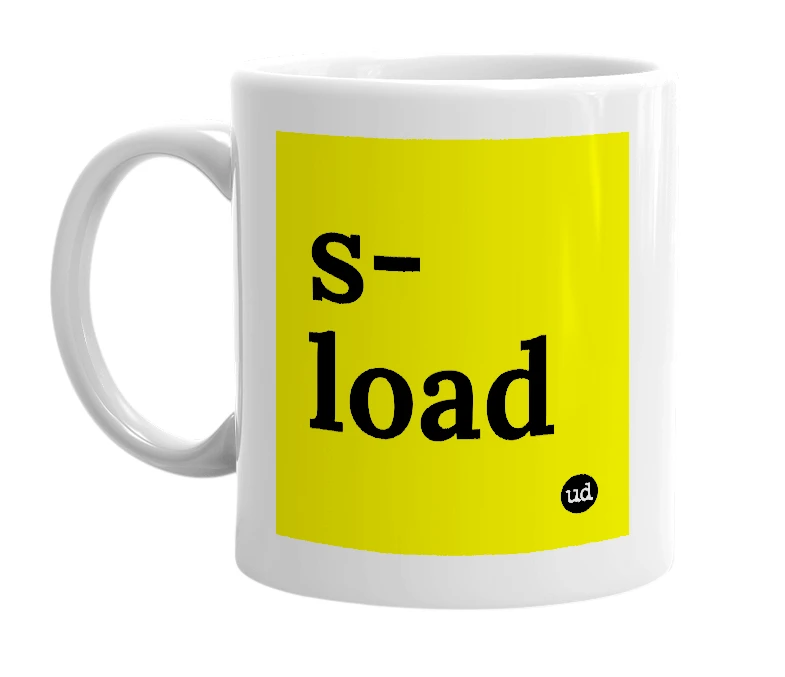 White mug with 's-load' in bold black letters