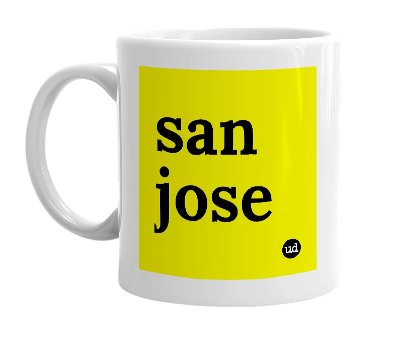 White mug with 'san jose' in bold black letters