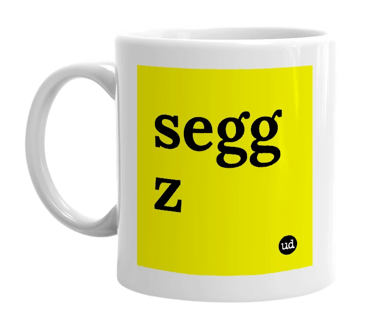 White mug with 'segg z' in bold black letters