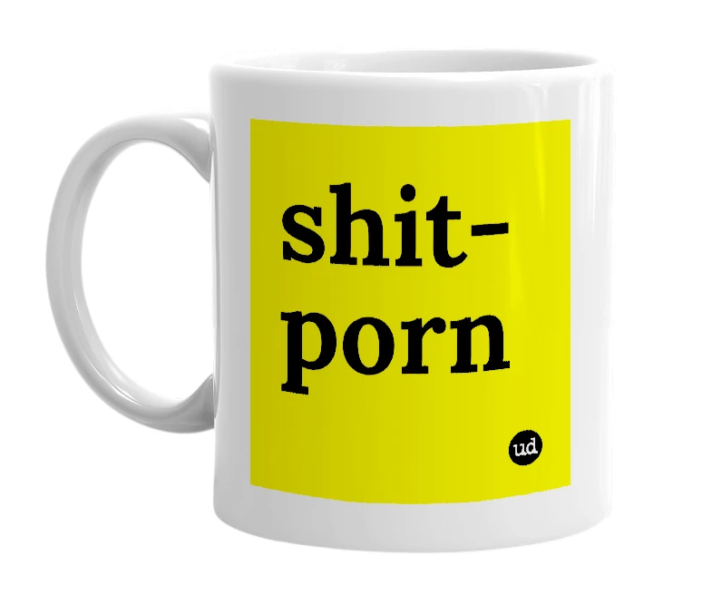 White mug with 'shit-porn' in bold black letters