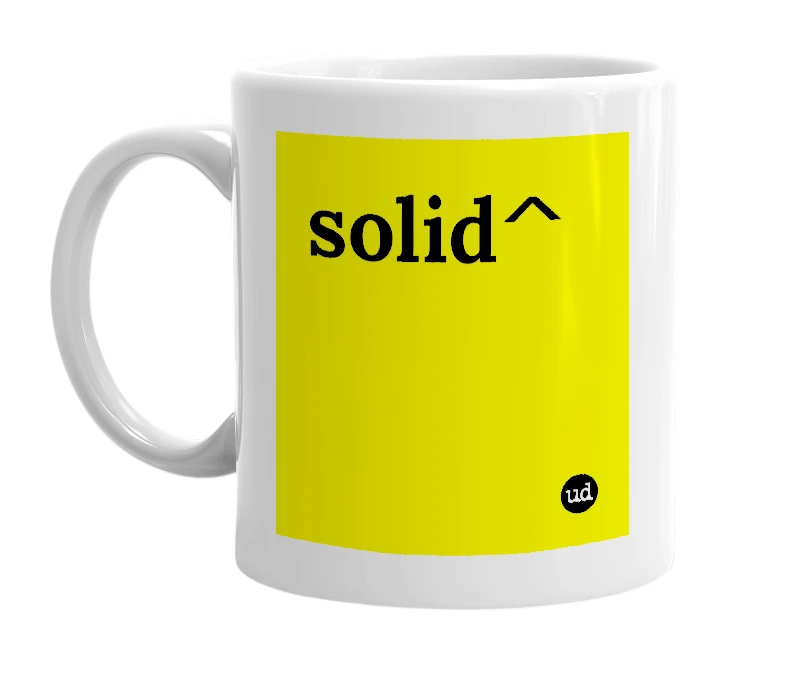 White mug with 'solid^' in bold black letters