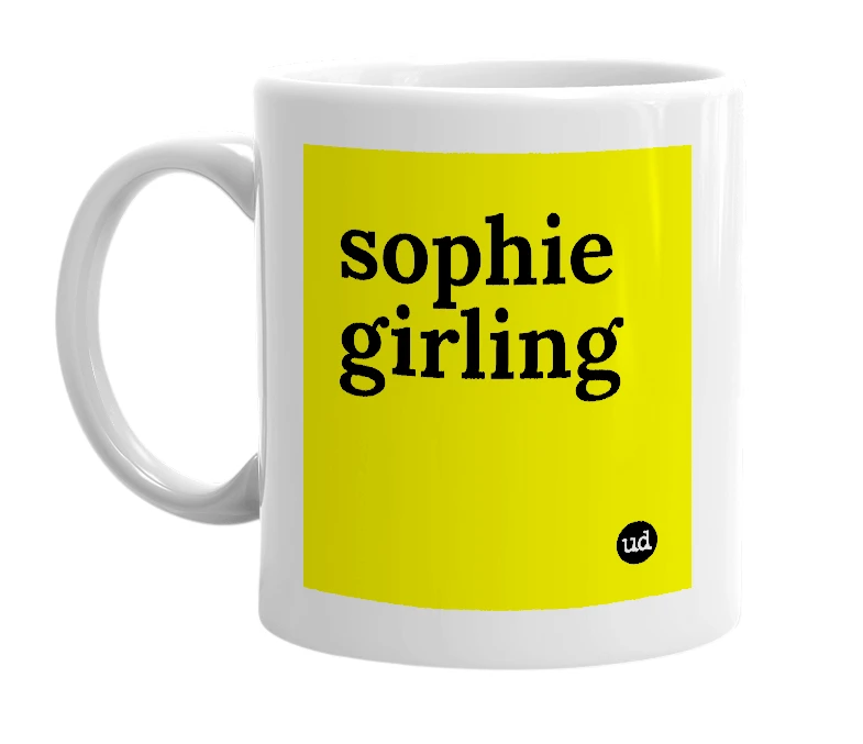 White mug with 'sophie girling' in bold black letters