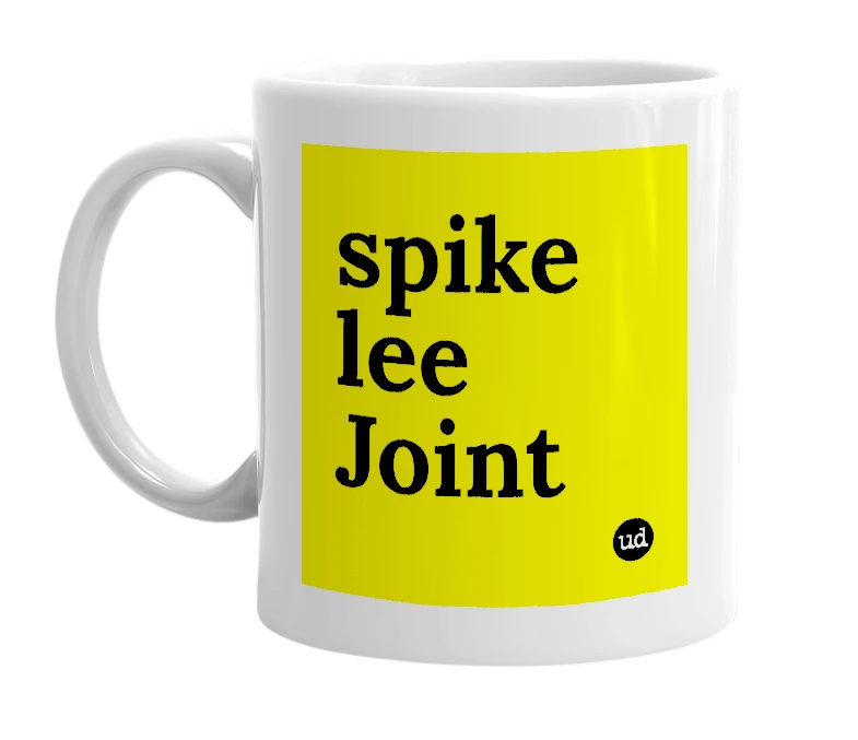 White mug with 'spike lee Joint' in bold black letters