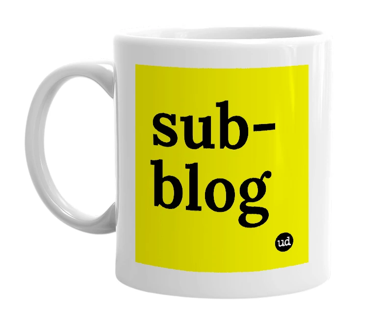 White mug with 'sub-blog' in bold black letters
