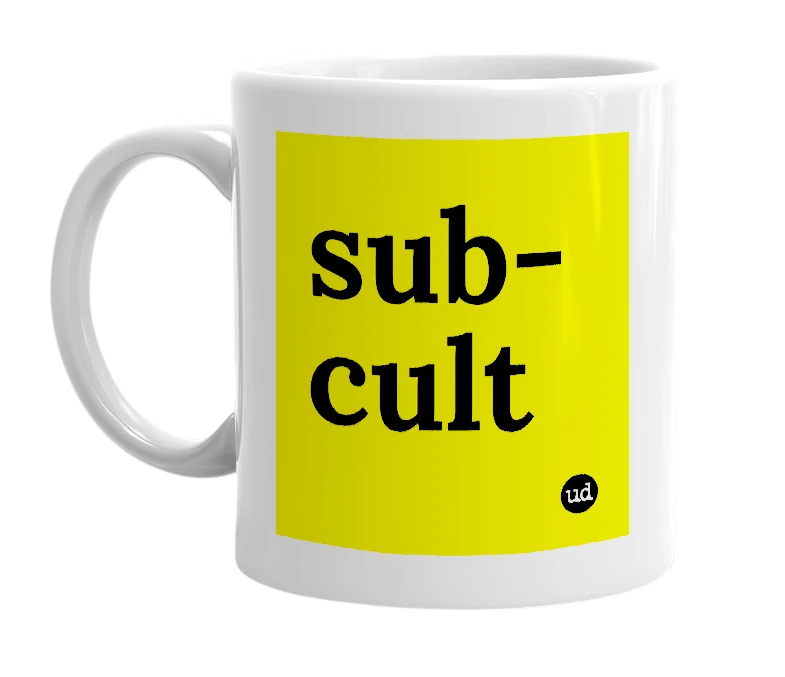 White mug with 'sub-cult' in bold black letters