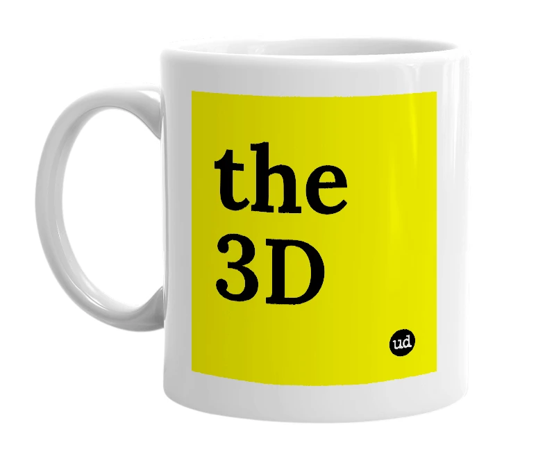 White mug with 'the 3D' in bold black letters