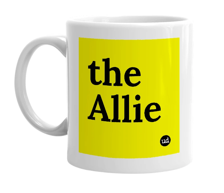 White mug with 'the Allie' in bold black letters