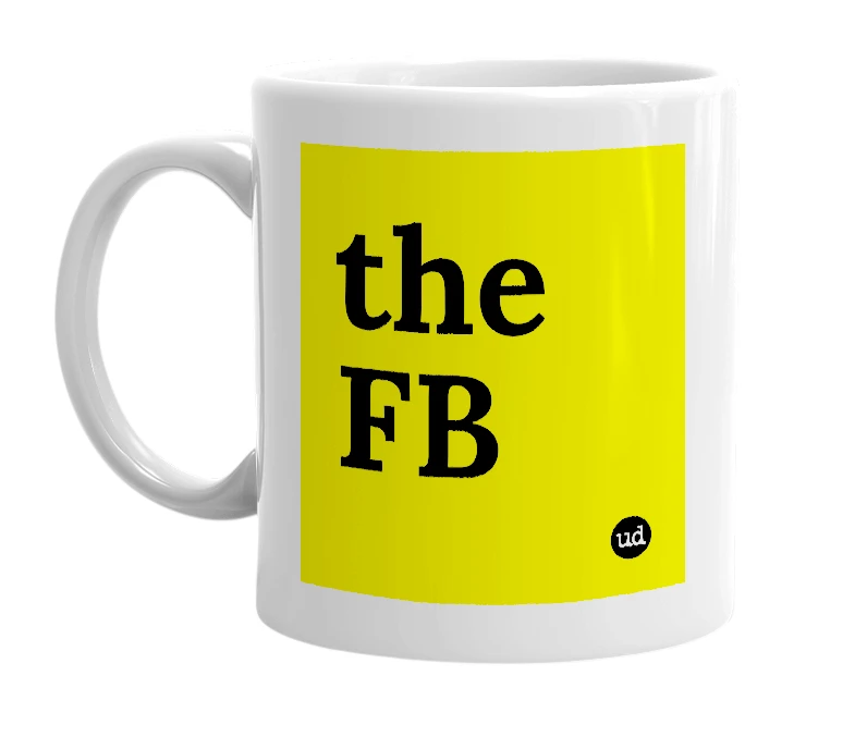 White mug with 'the FB' in bold black letters