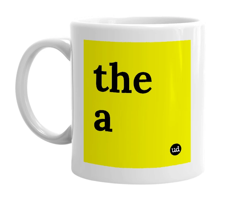 White mug with 'the a' in bold black letters