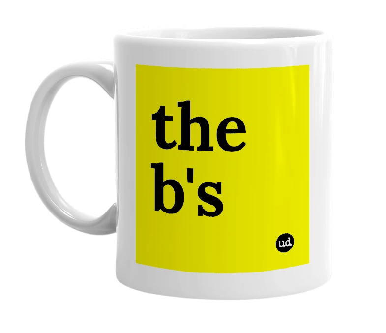 White mug with 'the b's' in bold black letters