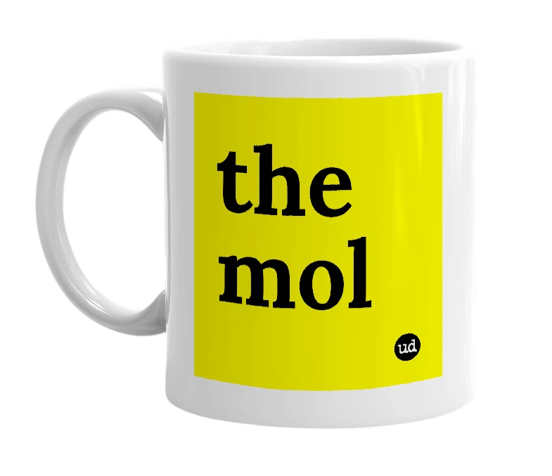 White mug with 'the mol' in bold black letters