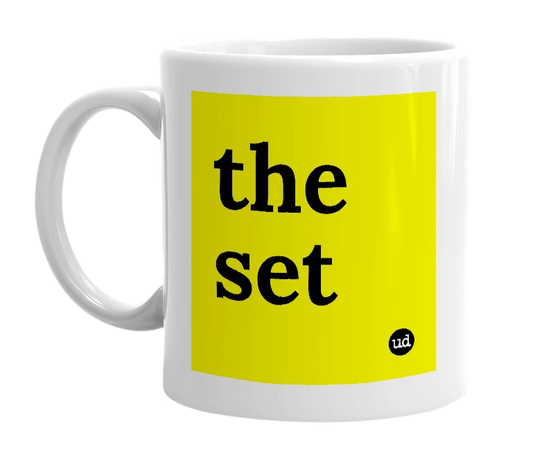 White mug with 'the set' in bold black letters
