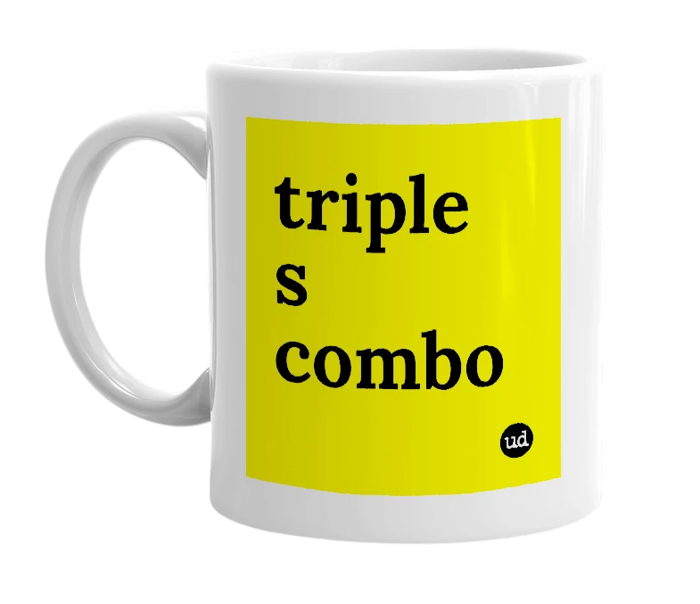 White mug with 'triple s combo' in bold black letters