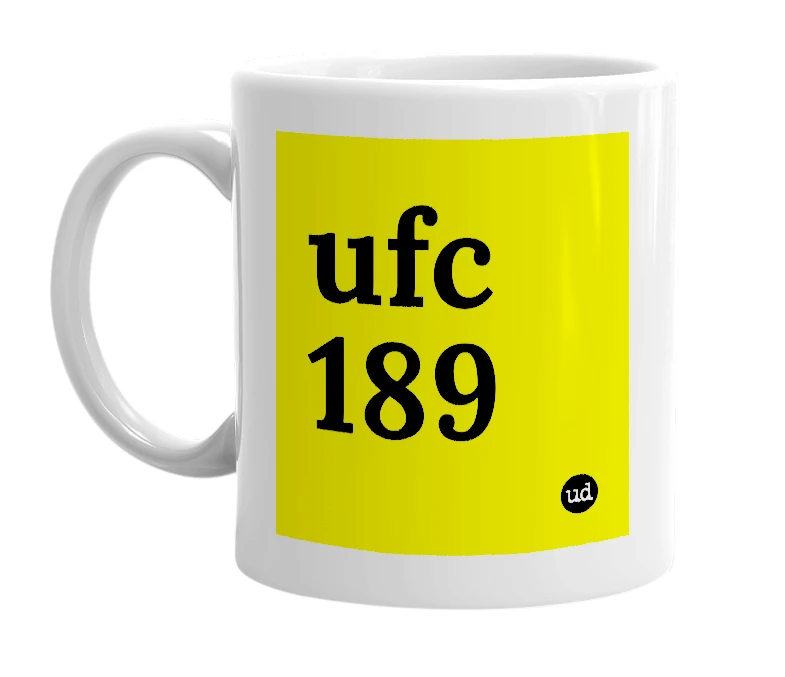 White mug with 'ufc 189' in bold black letters