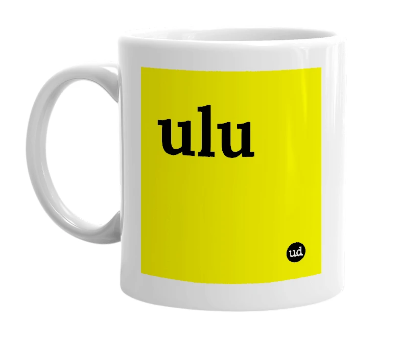 White mug with 'ulu' in bold black letters