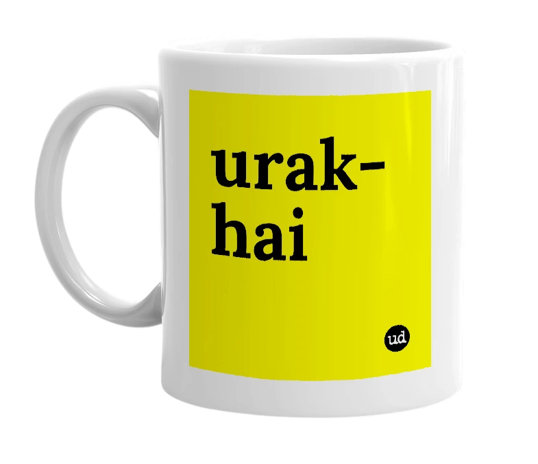 White mug with 'urak-hai' in bold black letters