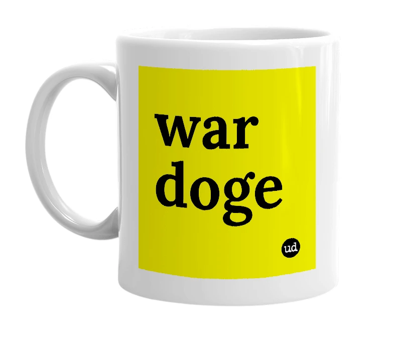 White mug with 'war doge' in bold black letters