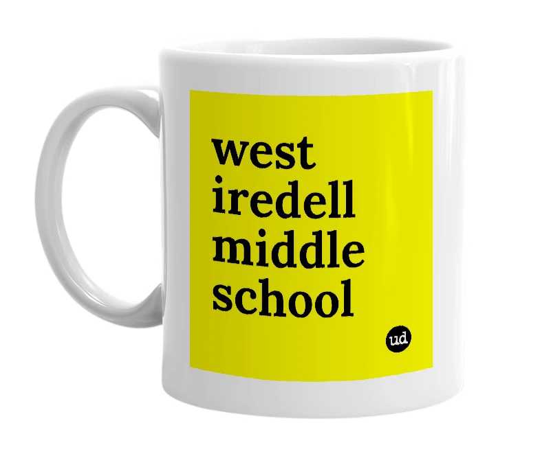 White mug with 'west iredell middle school' in bold black letters