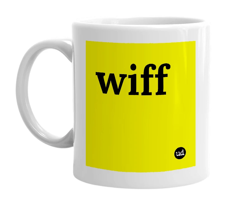 White mug with 'wiff' in bold black letters