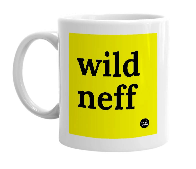 White mug with 'wild neff' in bold black letters