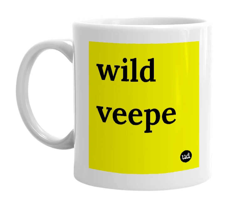 White mug with 'wild veepe' in bold black letters