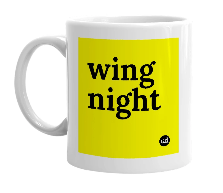 White mug with 'wing night' in bold black letters