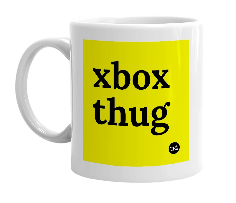 White mug with 'xbox thug' in bold black letters