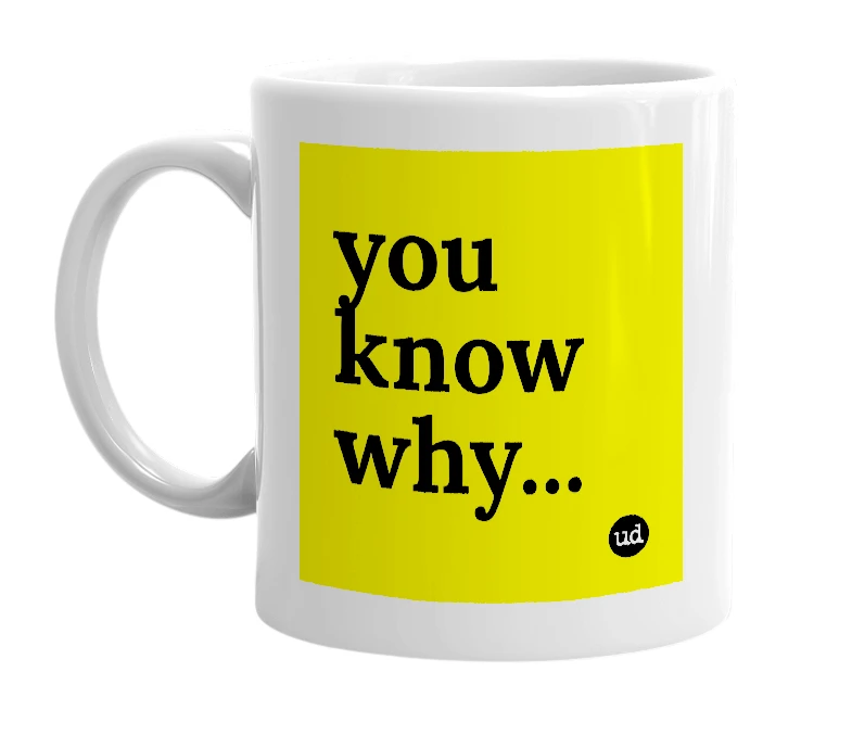 White mug with 'you know why...' in bold black letters