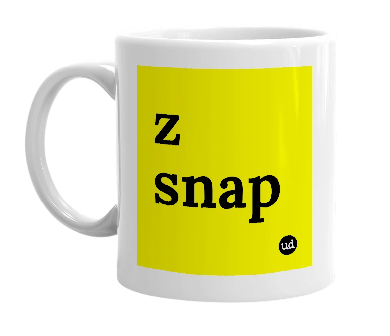 White mug with 'z snap' in bold black letters