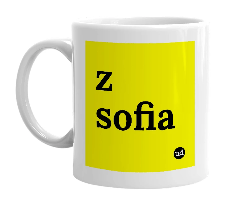 White mug with 'z sofia' in bold black letters