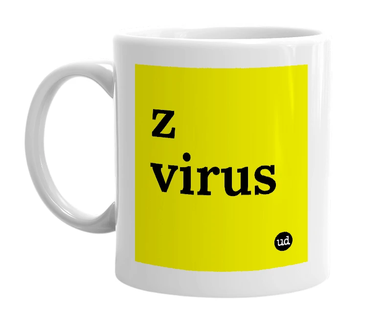 White mug with 'z virus' in bold black letters