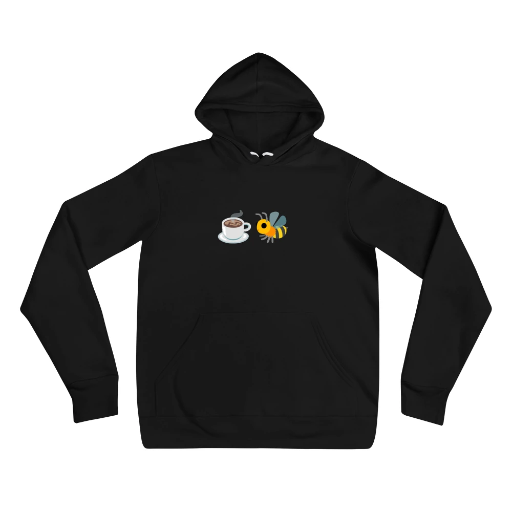 Hoodie with the phrase '☕️🐝' printed on the front
