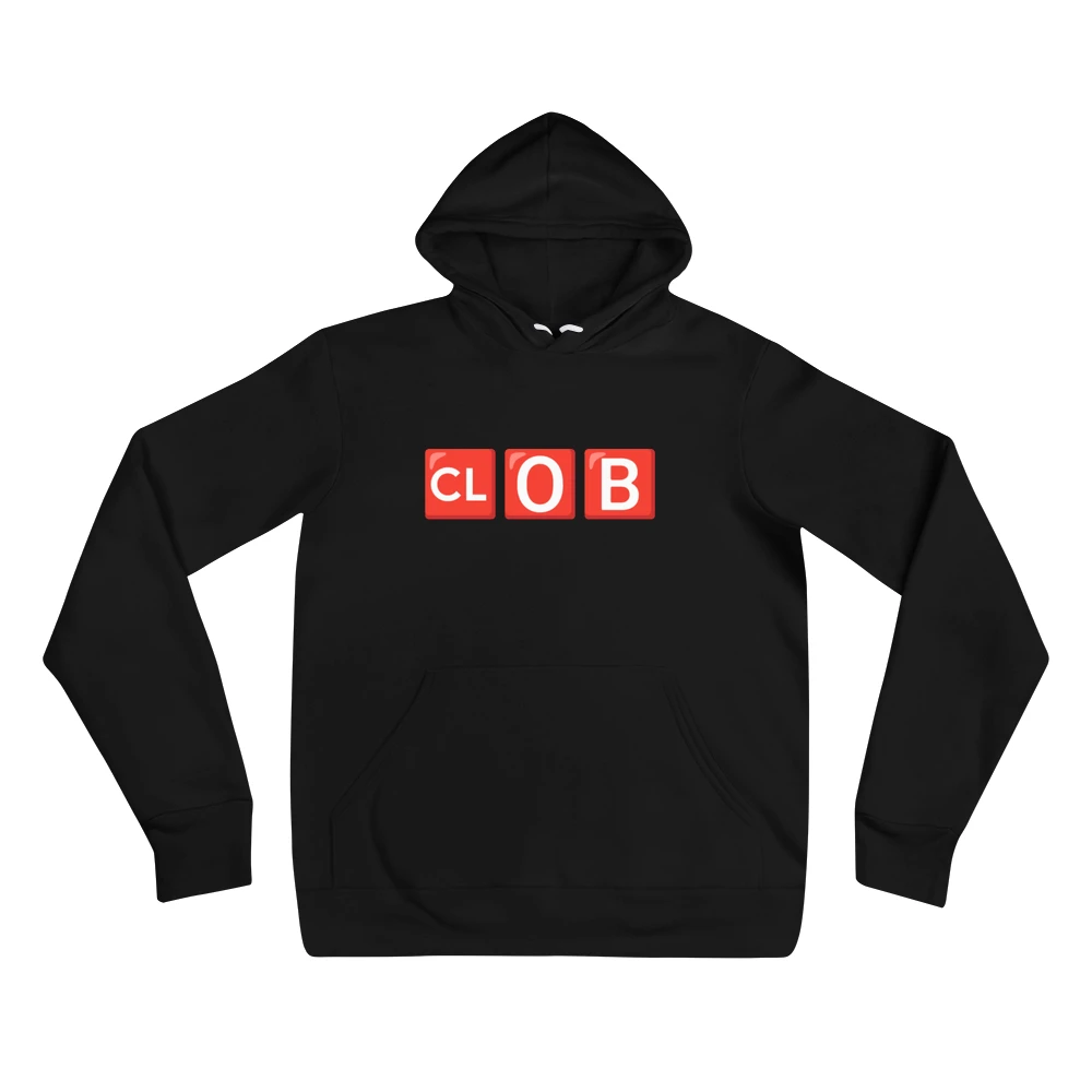 Hoodie with the phrase '🆑🅾️🅱️' printed on the front