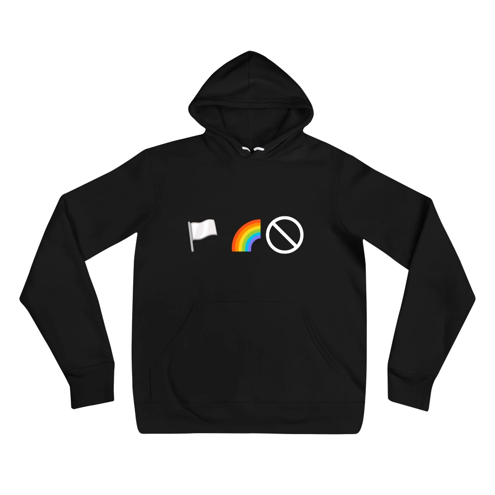 Hoodie with the phrase '🏳️ 🌈 ⃠' printed on the front