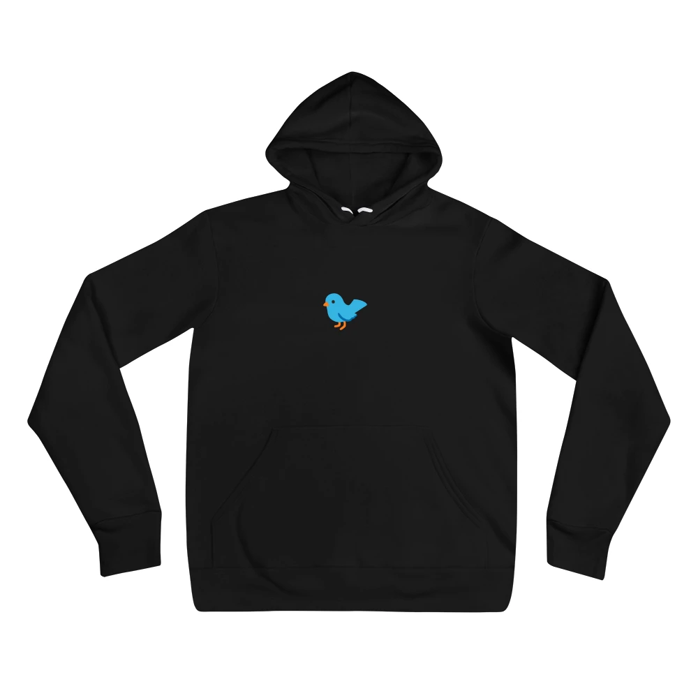 Hoodie with the phrase '🐦' printed on the front