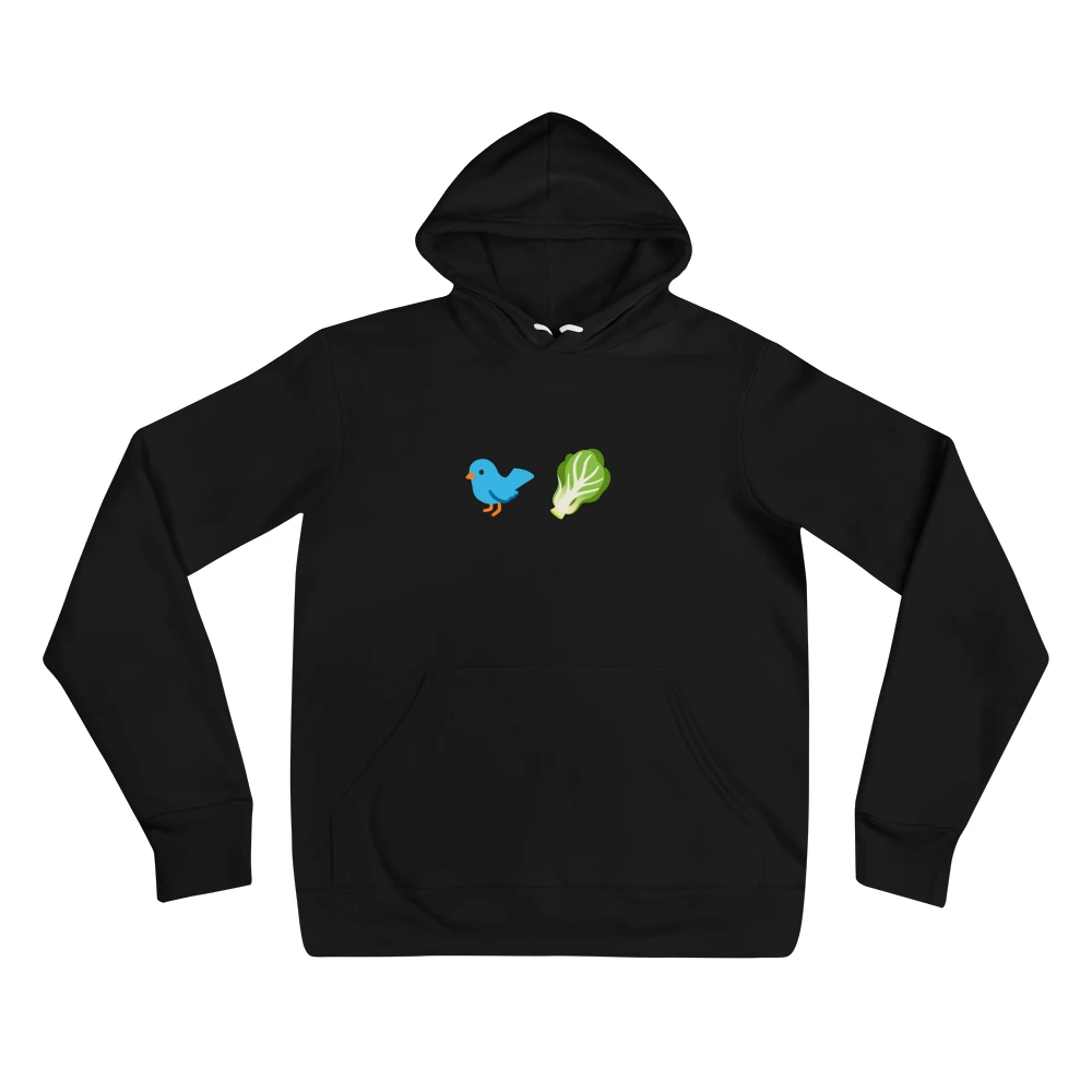 Hoodie with the phrase '🐦🥬' printed on the front