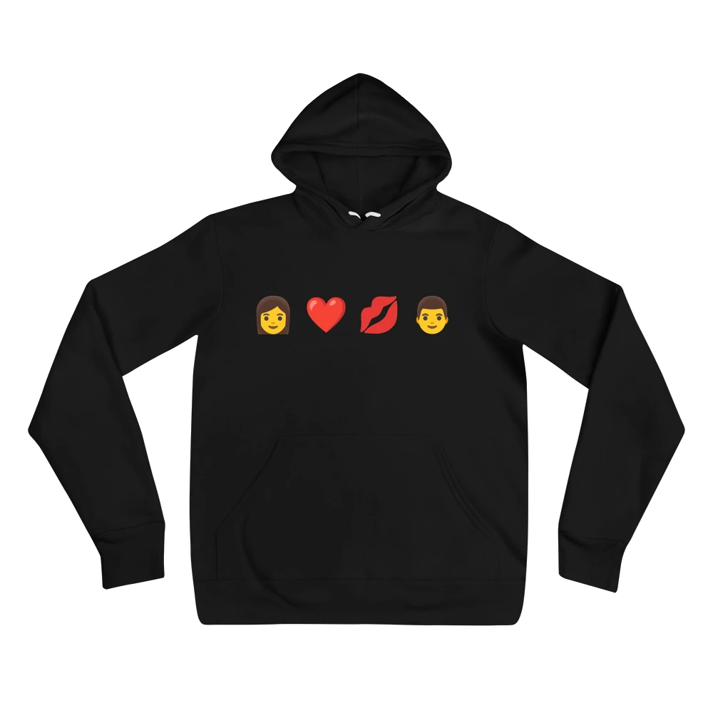 Hoodie with the phrase '👩 ❤️ 💋 👨' printed on the front