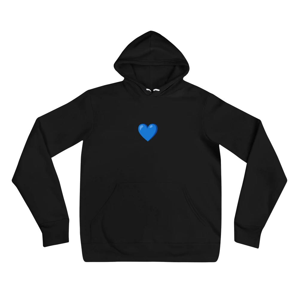 Hoodie with the phrase '💙' printed on the front